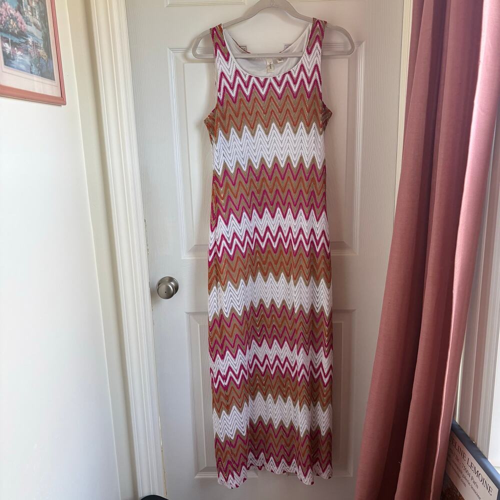 Striped large womenβs midi length dress